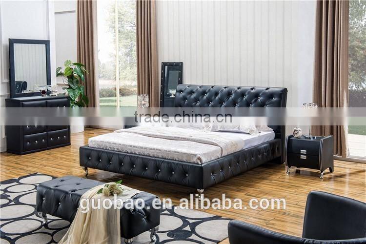 L13079 crystal leather bed/classic leather bed with buttons/pu leather bedroom set