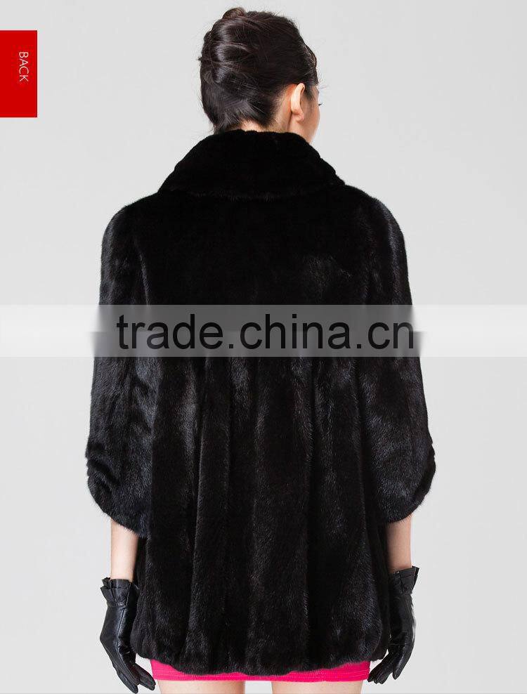 wholesale long black leisure mink women winter fur coat