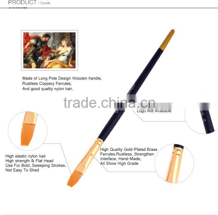 Top Quality Wooden Handle Gold Round And Flat Artist Nylon Brush Oil Acrylic Paint Brush For Professional Artist