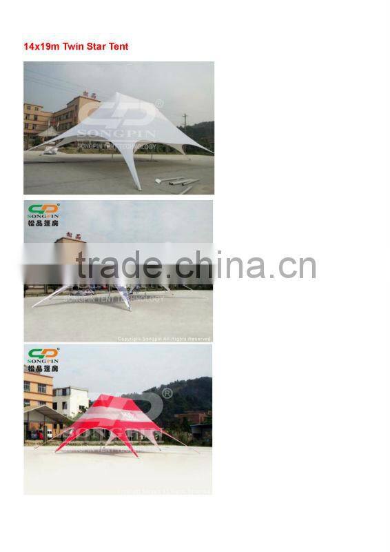 Printed star twin 1320 canopy tent 16x21m in Red color with white Logo on the roof