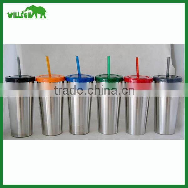 Coffee drinkware 16oz stainless steel straw tumbler with debossed shape