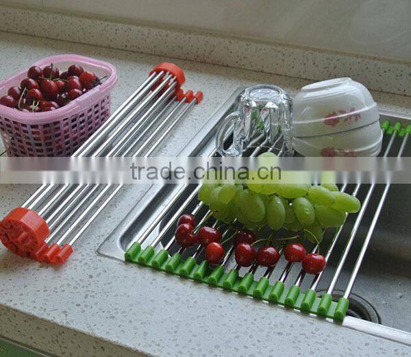 Foldable Stainless Steel Dish Drainer Drying Rack for Kitchen
