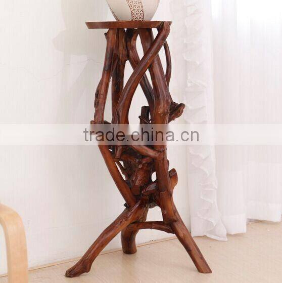 Southeast Asia Style Root Carved Flower Stand, Decorative Root Carving Corner Table, Unique Design Telephone Table (BF01-X1171)