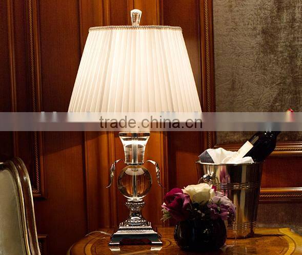 K9 crystal lamp body metal lamp bottom table lamp with fabric lampshade