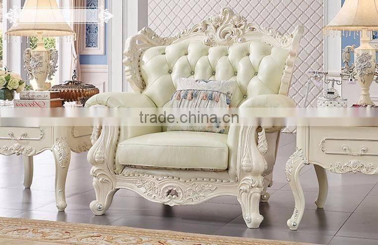 Solid wood hand carved home furniture living room leather sofa set