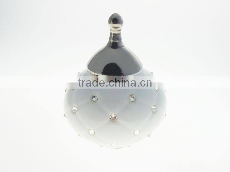 Wholesale Porcelain White Color Small Jewel Box Or Candy Pot With Swarovski Crystal V1043-CM06-0594