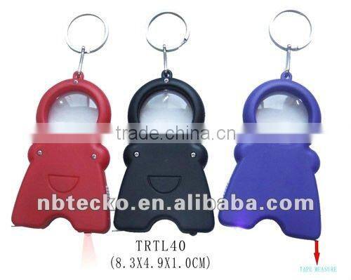 Hot selling multi-function keychain with tape measure and magnifier and LED flashlight