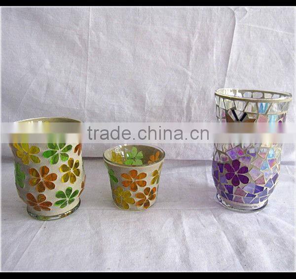 Home Decor Colored Mosaic Style Hurricane Glass Candle Holder