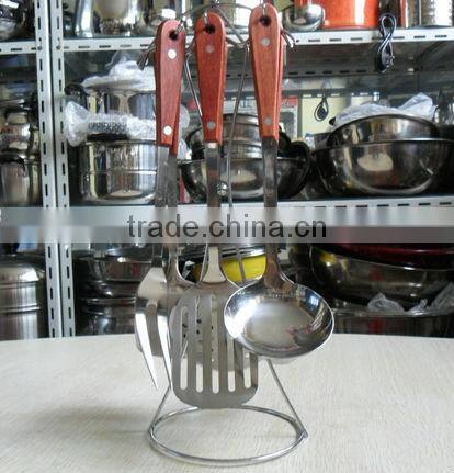 Hot sale High quality 7pcs stainless steel kitchen tools with wooden handle