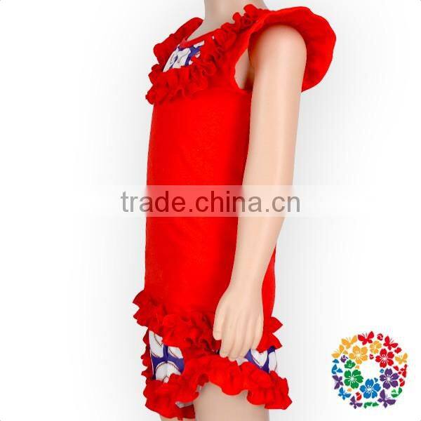 Popular Baseball Print With Red Cotton Ruffles Baby Girls Shorts