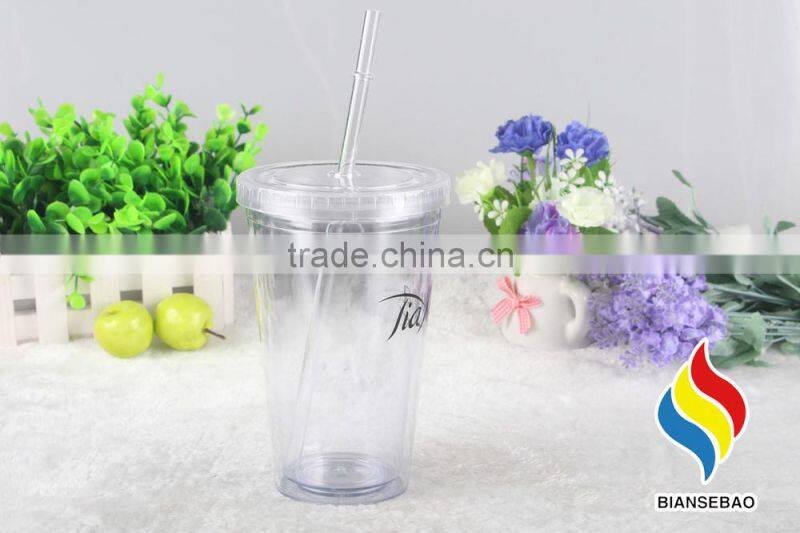 12oz Clear Acrylic Double Wall Tumbler With Straw