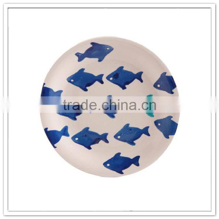 12.5' fish printing fashional personalized eco recycle round plastic serving tray