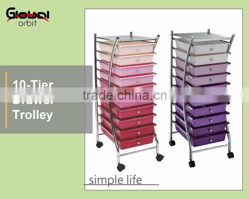 10 Tier Metal Wagon Organizer Cart Storage Plastic Drawer Cart Trolley