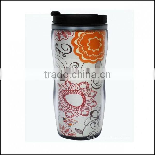 16oz High quality plastic tumbler double wall insulated coffee cup,OEM plastic15oz color straight water coffee tea cup with lid