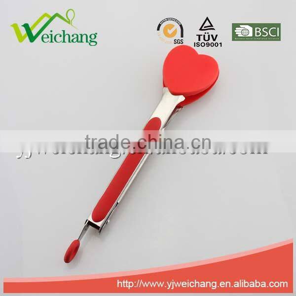 WCHXK06 Premium Comfort Stainless Steel Locking heart shape Food Tongs with Heat Resistant Silicone Heads, Good Grip