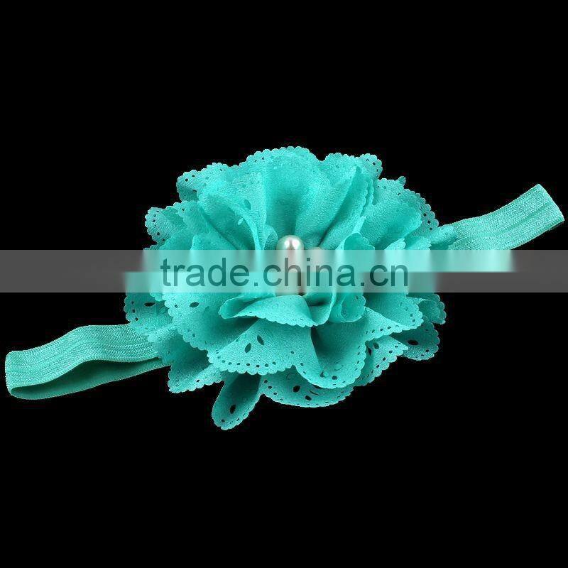 handmade fabric flower headband with pearl center for kids hair accessories