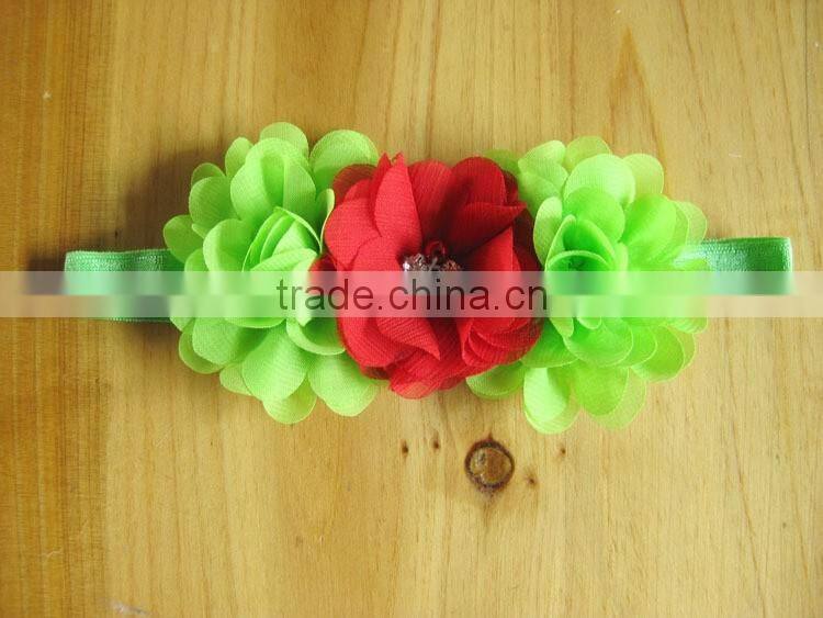chiffon flower with pearl rhinestone in center for kids hair accessories