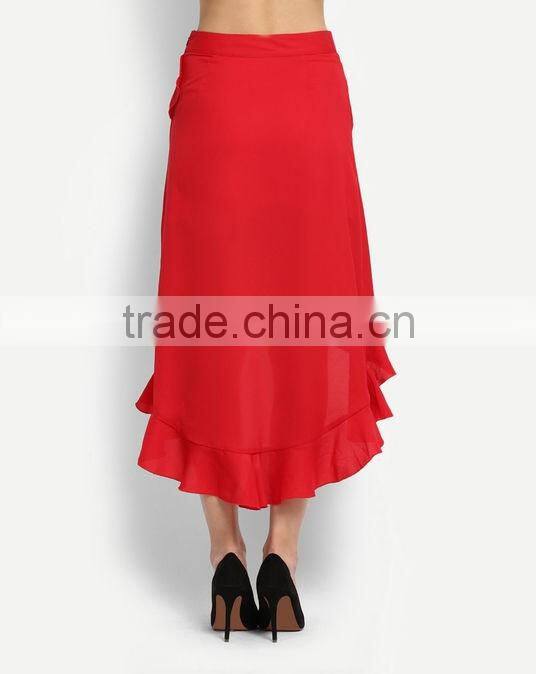 Clothing wholesale red ruffles latest fashion ladies skirt suits