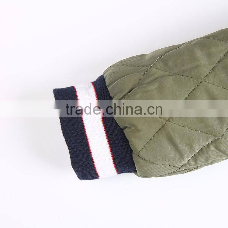 HAODUOYI Women Warm Solid Letter embroidery Lattice Street Zipper Bomber Jacket