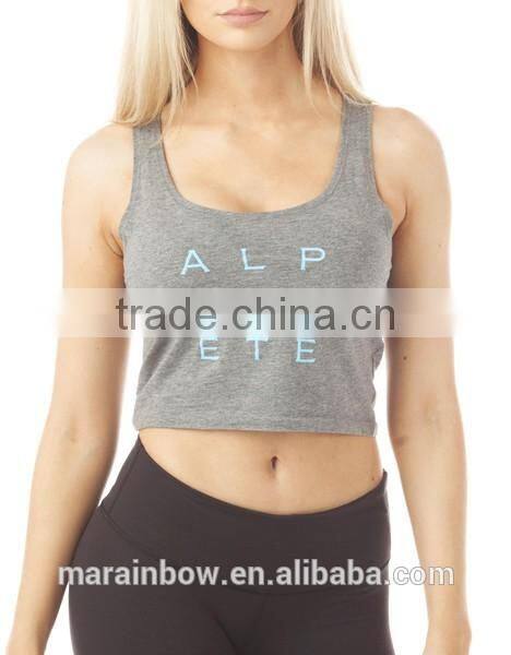 2016 New Arrival Women's Crop Top Printed Grey 5% Elastane 95% Cotton Fitness Tank Top Slim Fitted Gym Tank Top Crop Tee
