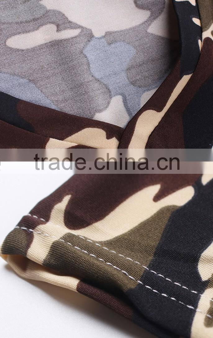 Wholesale Green Black Printing Short Sleeve Army Camo Tee Shirt