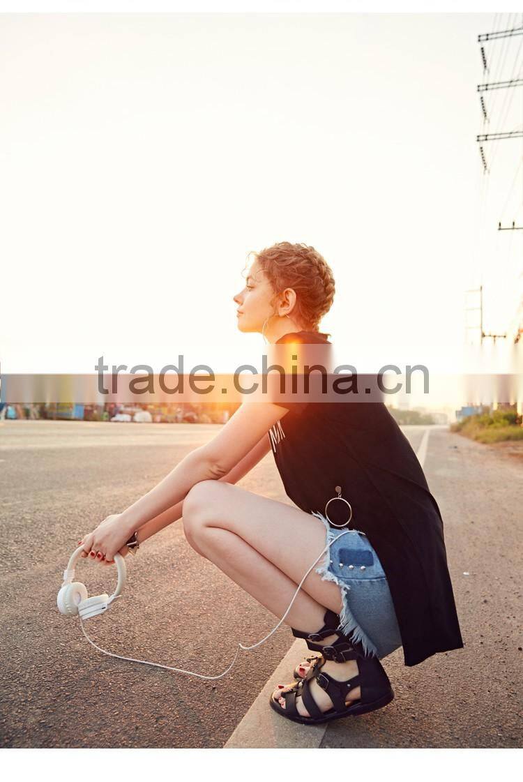 Longline Cutting Tshirts Plain Thin Embroidery Logo Women T Shirt