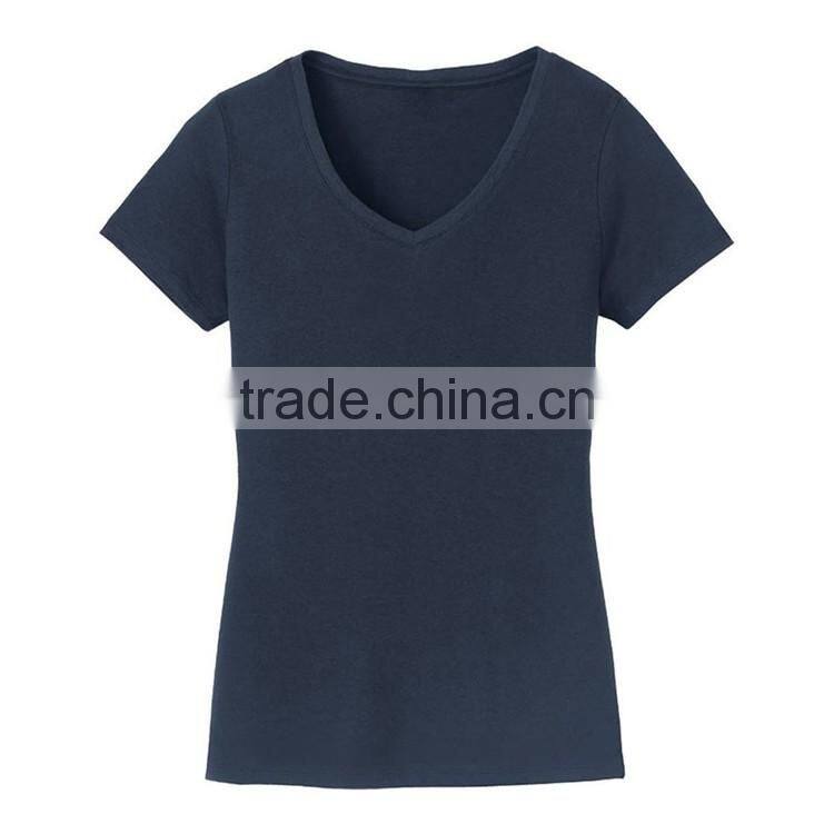 Latest design ladies slim fit v neck high quality plain no brand t-shirt