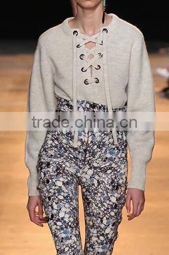 EY0899S 2016 Women Deep V-Neck Knit Pullover Sweater