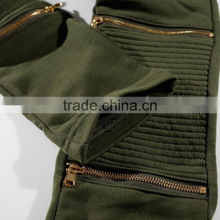 Mens autumn,winter military green jersey wrinkled knee zipper Harem trouser/pants