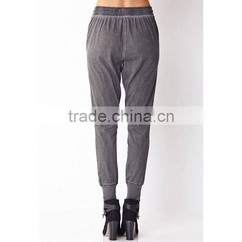 latest ladies stone washed disressed sportswear gym loose pants/trousers