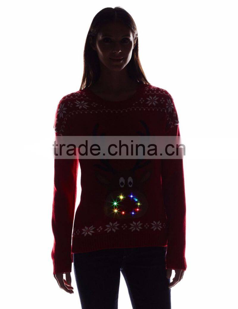Women Reindeer Head Pattern Christmas Jumper Sweater
