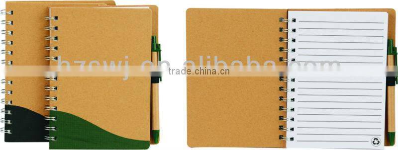 Hard kraft cover spiral recycle notebook 70grams 70sheets 18*14cm with recycle paper pen