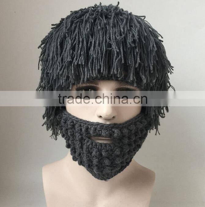 Hot Sell Men Barbarian Knit Crochet Beanie Hat Mad Scientist Wig Mustache Cap Beard Hat