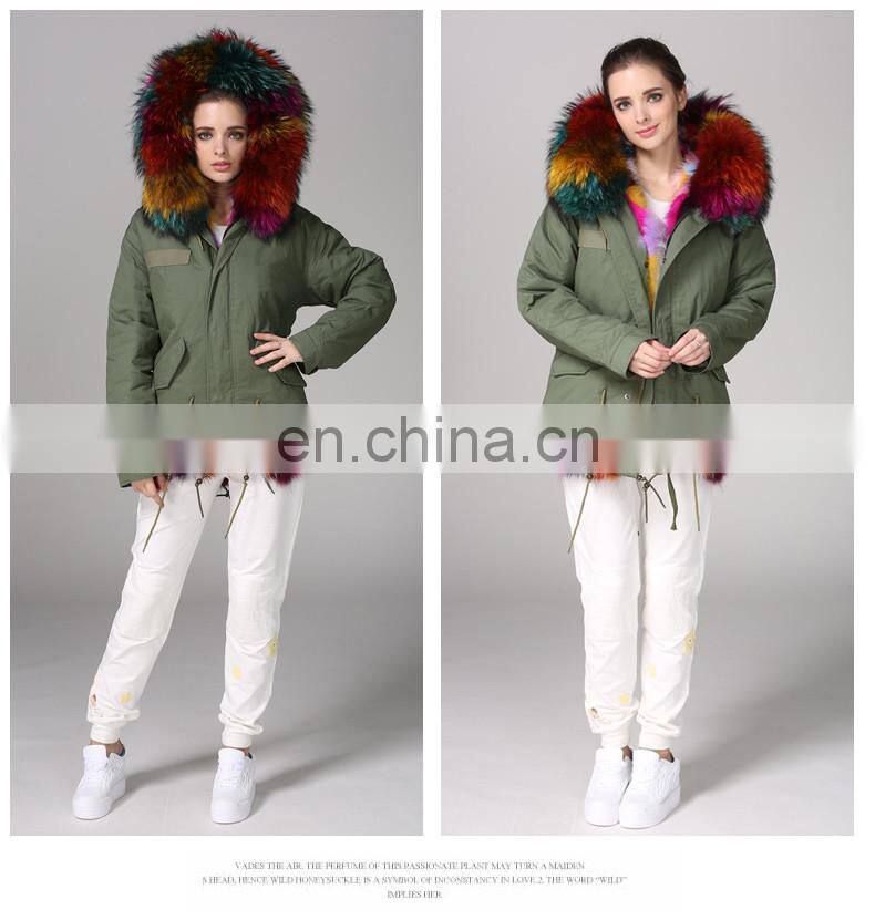 Hot Selling warm raccoon parka coat with fur hood snow real fur jackets