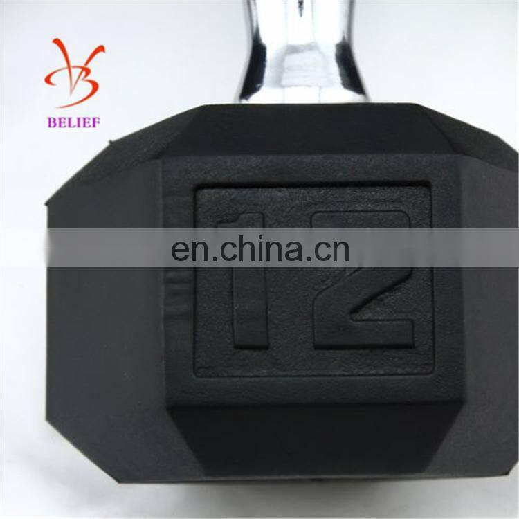 Wholesale 5-60lb top quality black rubber hex dumbbell