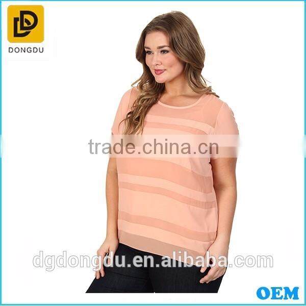 Plus Size 2016 China Manufacturer Wholesale Ladies Blouse Chiffon Striped Blouse