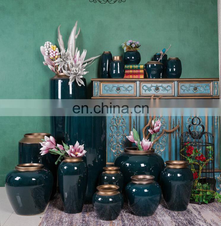 High quality drak green big and small different size ceramic porcelain vase