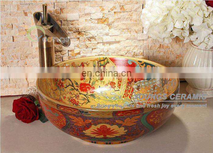 Fancy antique chinese ceramic colored bathroom sink wash bowls for retail wholesale