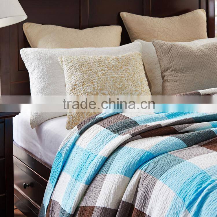 Best selling bright colour summer home use breathable cotton gauze plaid reactive printed towelling coverlet