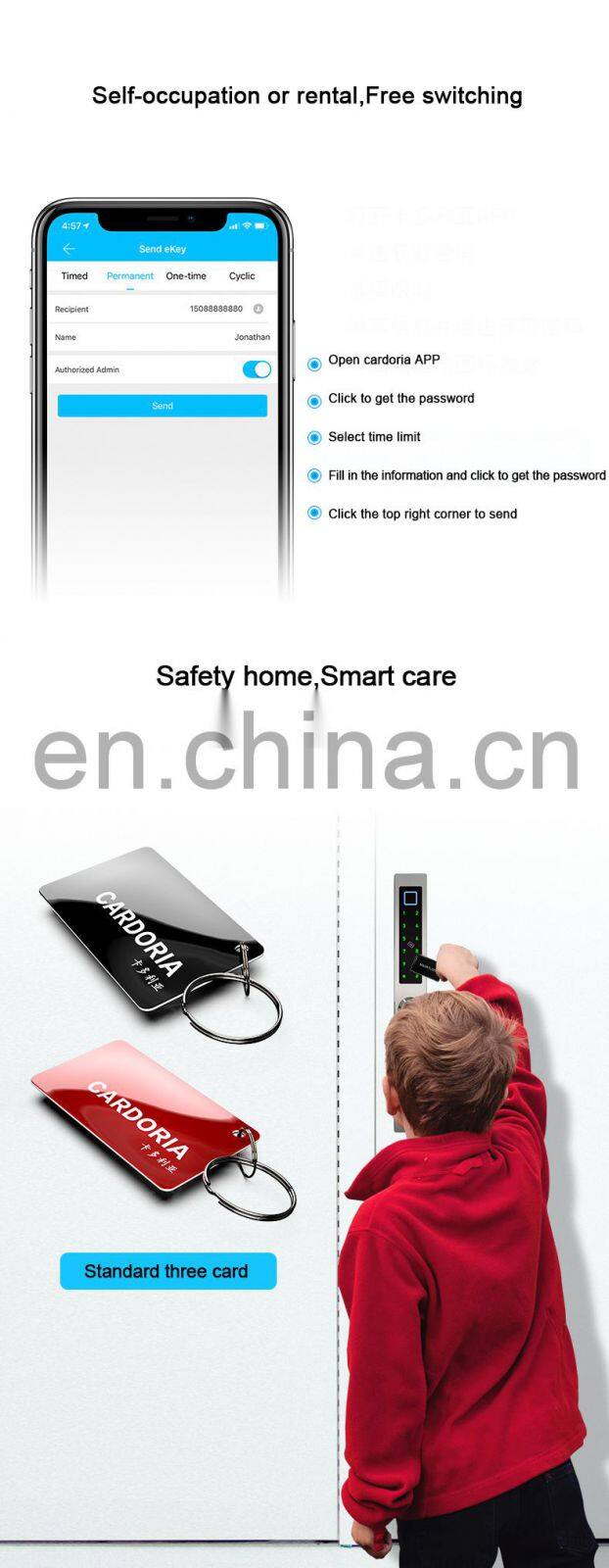 wifi attendance multi-point numeric top security aluminium handle electrical panel digital lock for sliding door bolt lock