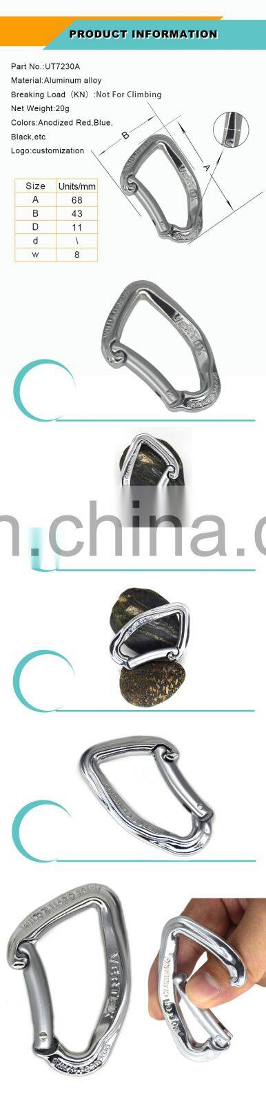 Colorful 68mm D shape aluminum carabiner clip keychain climbing rock climbing carabiner for camping hiking outdoor