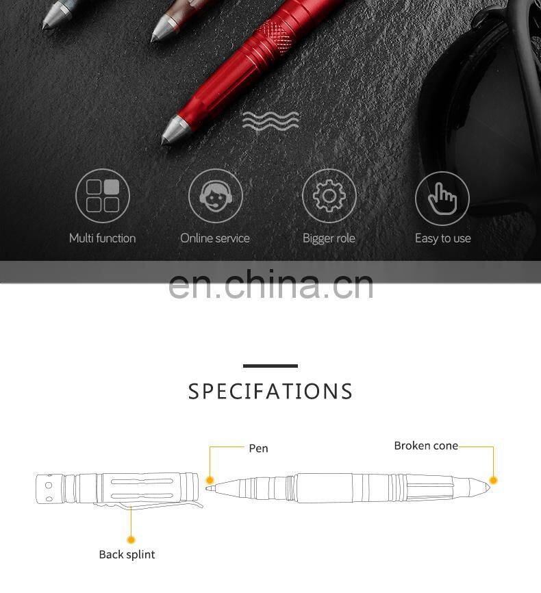 High quality outdoor multi-functional defensive equipment defensive equipment tactical pen with lamp tools
