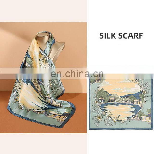 Luxury Vintage Unique Pattern Custom Square 100% Natural Silk Scarves For Women