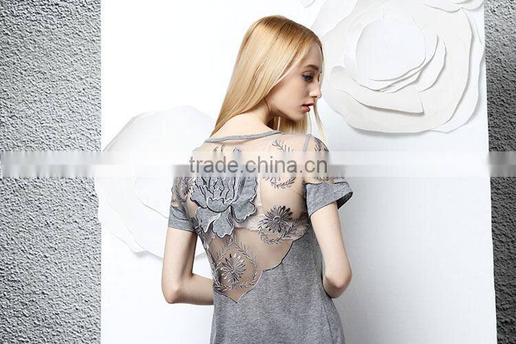 2015 fashion sexy embroidery hollow out solid black summer backless shirt pop line evening dresses