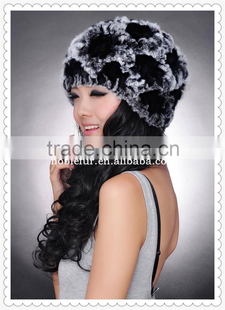 2015 New russian style knitted floral rabbit fur hat