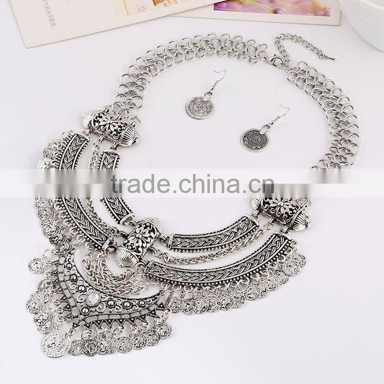 Boho Style Crescent Fringed Crude Chain Clavicle Necklace Fashion Coin Jewelry Set