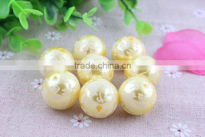 Factory price !!Imitated loose Round Acrylic faux Pearl Beads , Aqua flower Print fake Pearl Beads for party necklace using!!