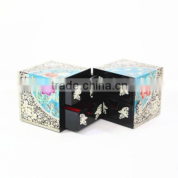 High end mother of pearl velvet jewellery boxes with lock and drawer