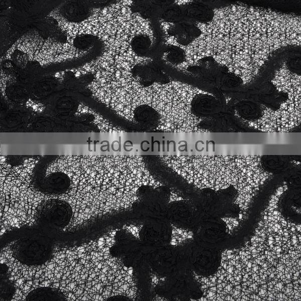 superior quality netting bottom chiffon ribbon flower embroidery lace