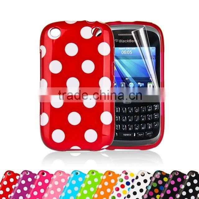 Set Screen Protector And Case For Blackberry 9320 , Polka Dots Gel TPU Case For Cell Phone